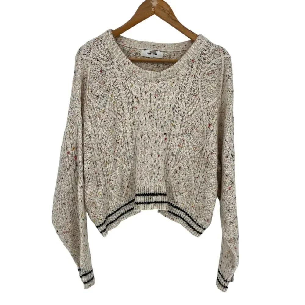 John + Jenn Speckled Cable Knit Sweater Cream - Size L